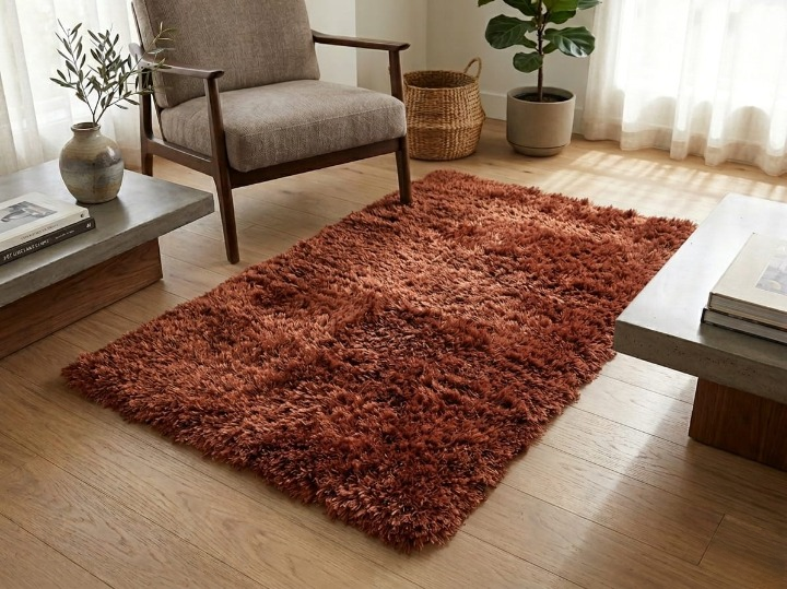 Silky Shaggy Rug Brown