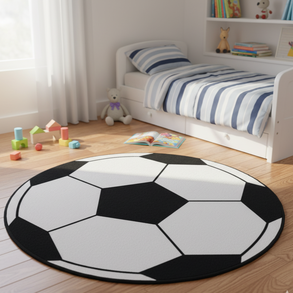 Sajalo Football Round Shape Kids Rug 90 x 90 cm (3 x 3 feet)