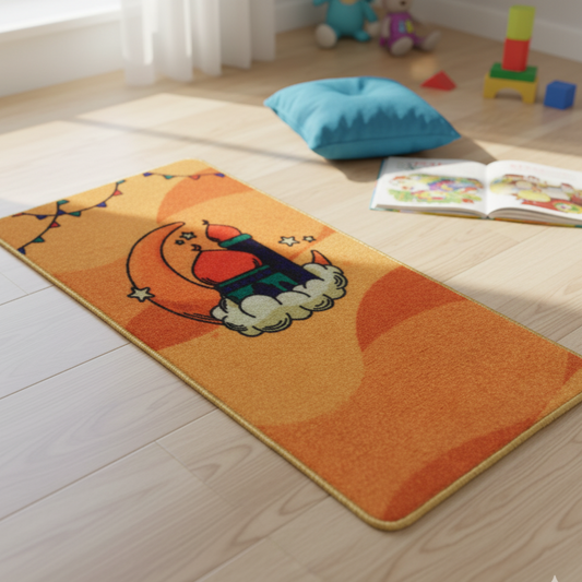 Sajalo New  Arrival Prayer Mat for kids in Marmalade color with back blue colored felt in  50x85cm (19.6x33.4 inches)