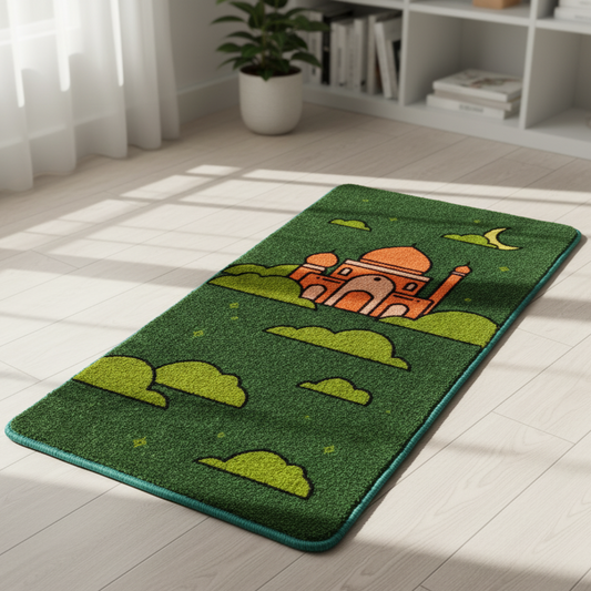 Sajalo New Arrival Kids Prayer Mat in hunter green color with back blue felt in  50x85cm (19.6x33.4 inches)