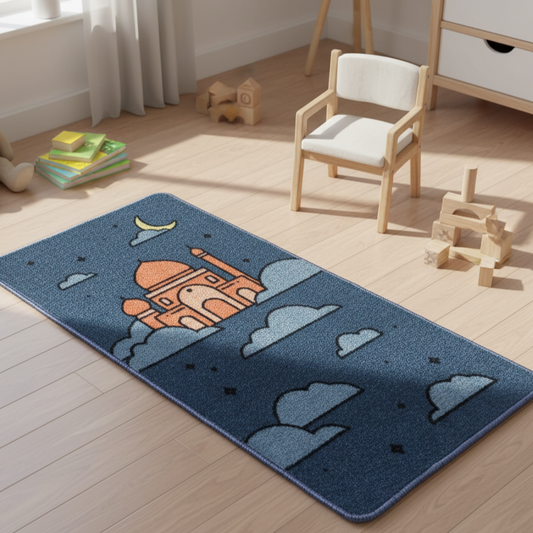 Sajalo New Arrival Prayer Mat for kids with back blue felt in  50x85cm (19.6x33.4 inches)