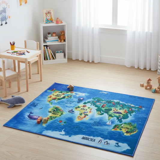 Sajalo Ocean Map Kids Rug 4x6ft