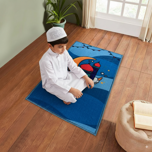 Sajalo New Arrival Prayer Mat for kids in Blue Color with back black felt with non woven quality in 52 X 92 cm ( 20 X 36 inches )