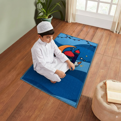 Sajalo New Arrival Prayer Mat for kids in Blue Color with back black felt with non woven quality in 52 X 92 cm ( 20 X 36 inches )