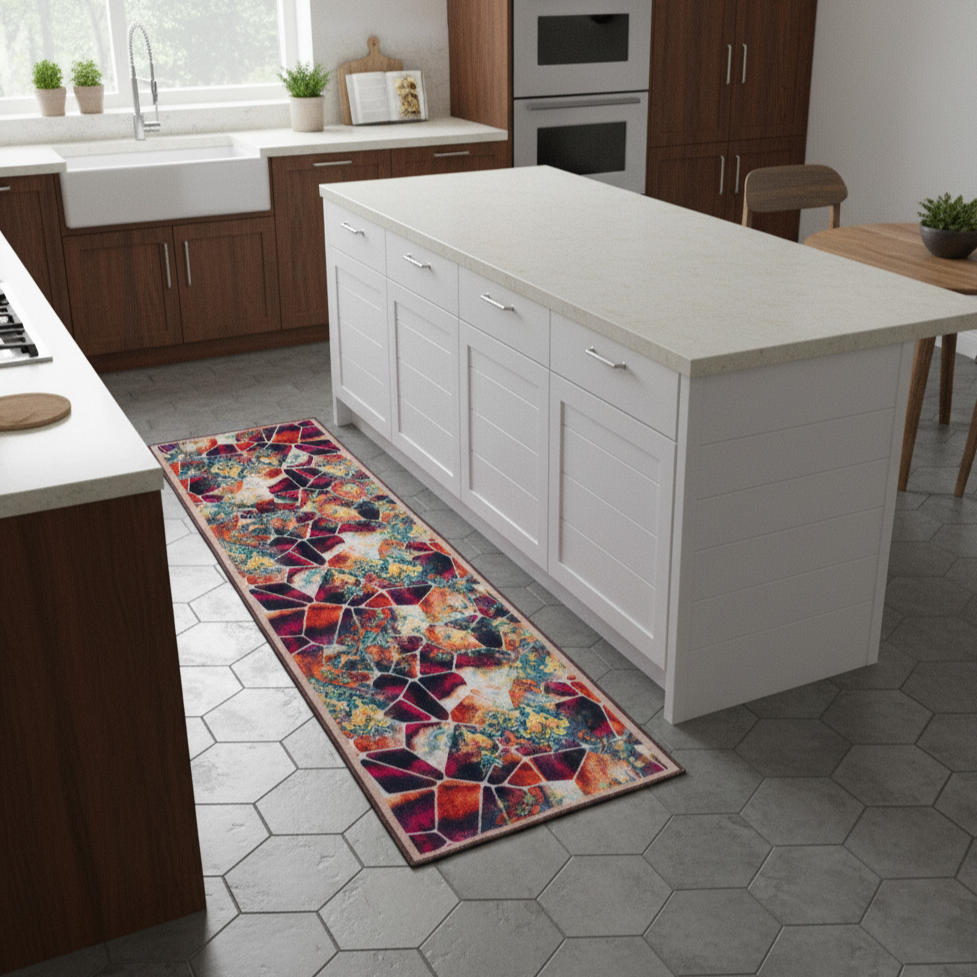 Classic Floral Red ECO Runner Black Felt 60x180cm(2x6 feet)(24x72 inches)