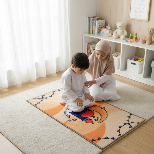 Sajalo New  Arrival Prayer Mat for kids in Marmalade color with back black felt  with non woven quality in 50x85cm (19.6x33.4 inches)