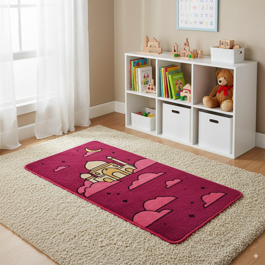 Sajalo New Arrival Kids Prayer mat  in Berry color with back blue felt in 50x85cm (19.6x33.4 inches)