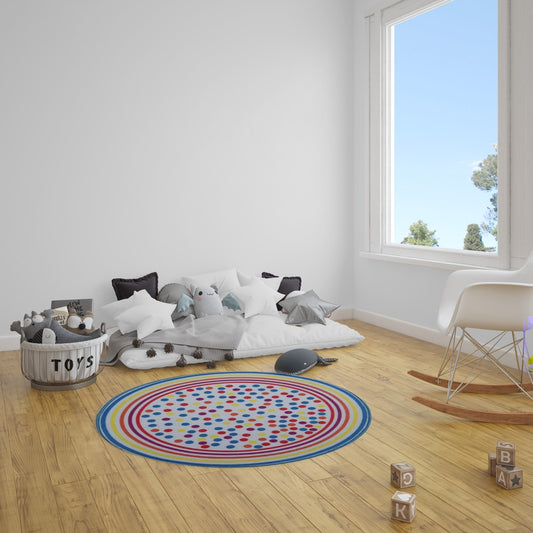 Sajalo Multi Color Dotted Round Shape Kids Rug