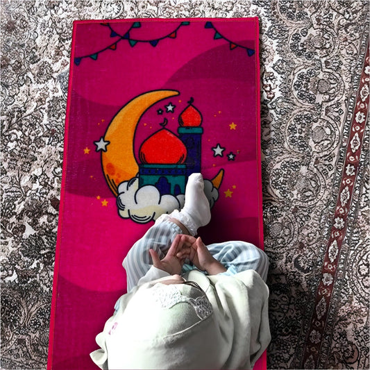 Sajalo New Arrival Prayer Mat for kids in Pink Color with back black felt with non woven quality in 52 X 92 cm ( 20 X 36 inches )