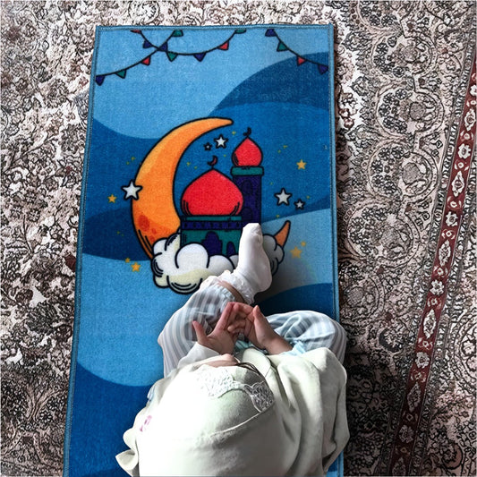 Sajalo New Arrival Prayer Mat for kids in Blue Color with back black felt with non woven quality in 52 X 92 cm ( 20 X 36 inches )