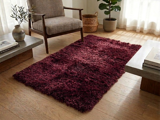 Silky Shaggy Rug Red
